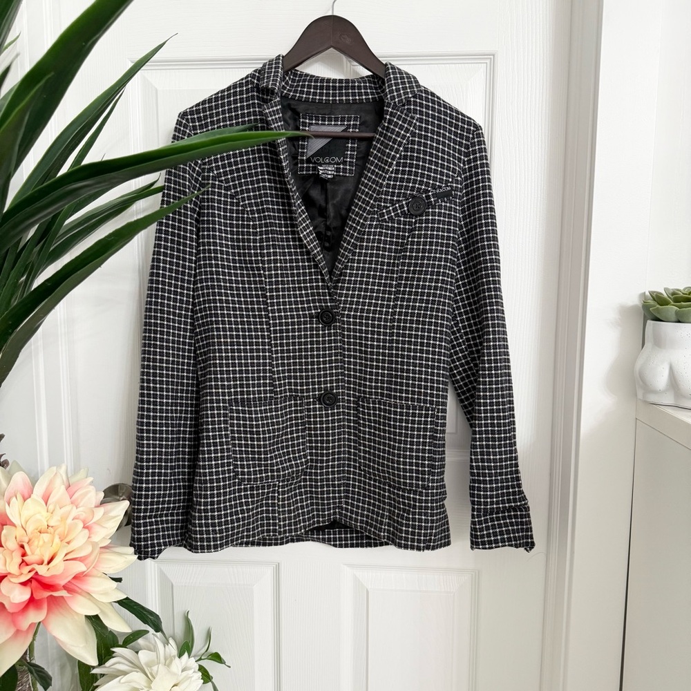 🖤 Volcom Black and White Houndstooth Blazer Jacket